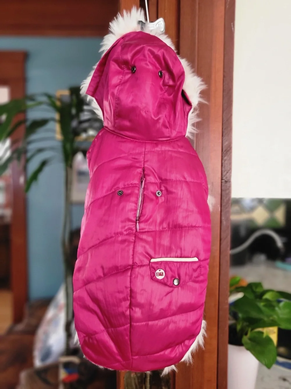 BOBBY Pink Puffer Dog Coat Faux Fur Hood Size S NWOT